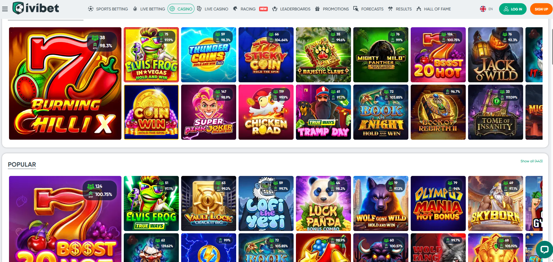 IviBet Casino screenshot: Slots