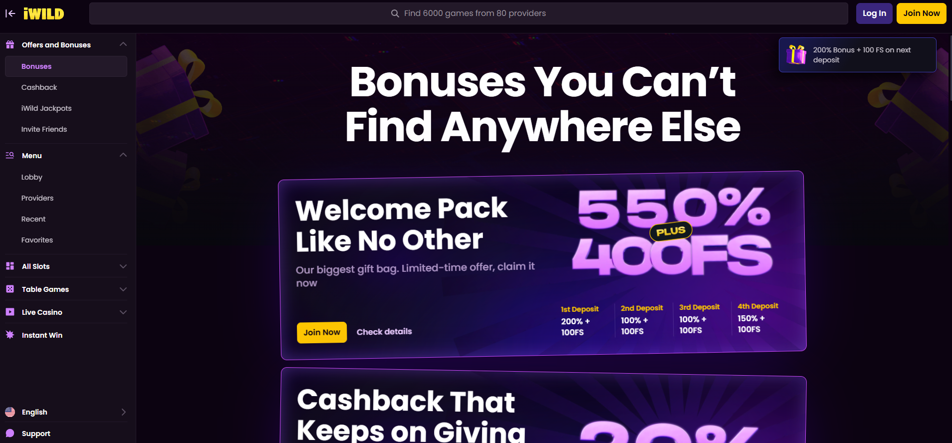 iWild Casino screenshot: Promotions