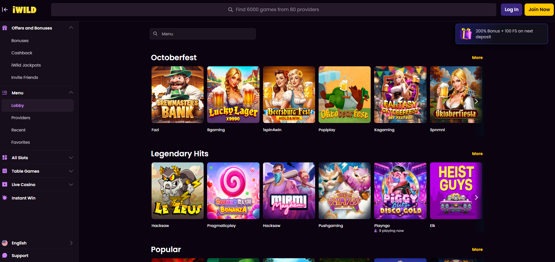iWild Casino screenshot: Slots