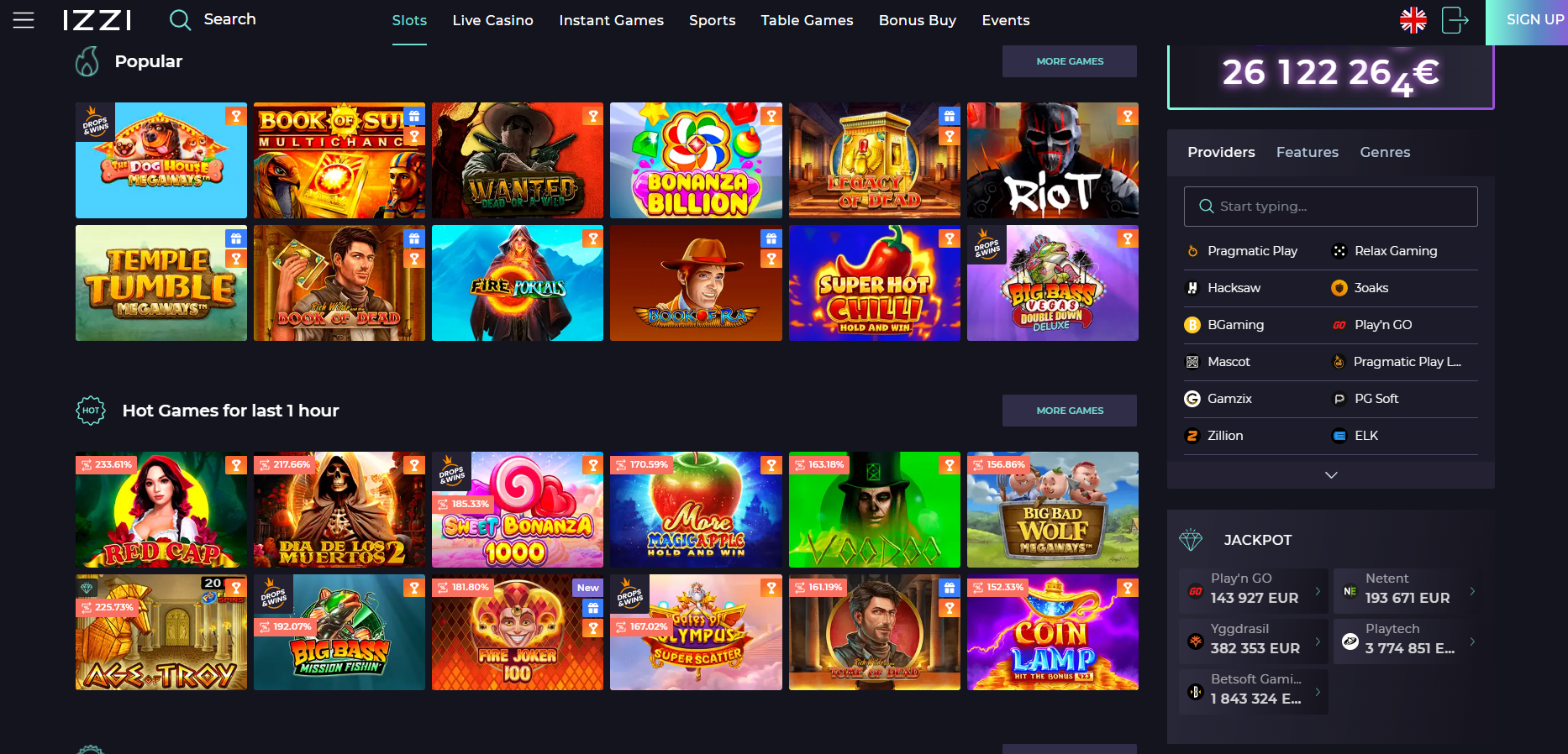 Izzi Casino screenshot: Slots
