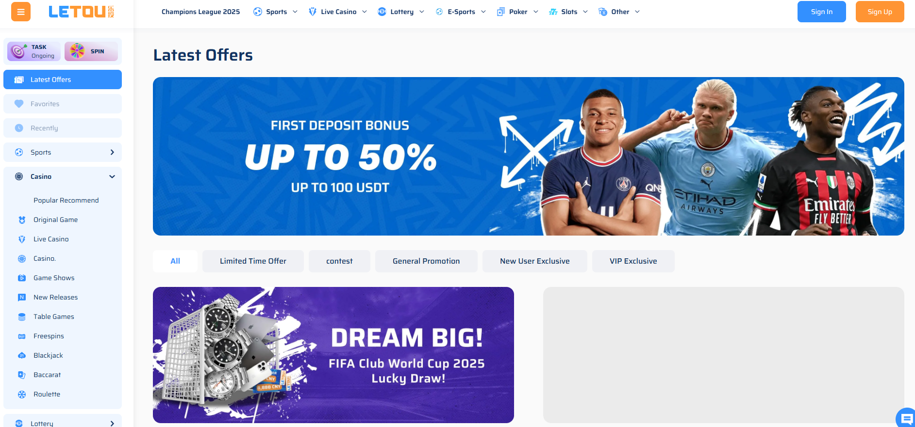 Letou Casino screenshot: Promotions