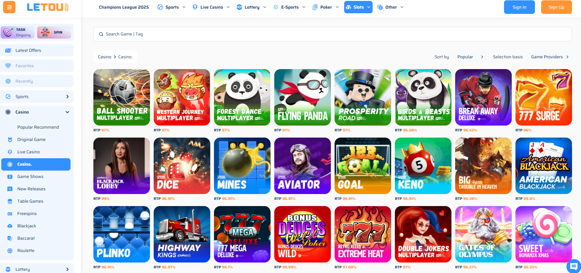 Letou Casino screenshot: Slots