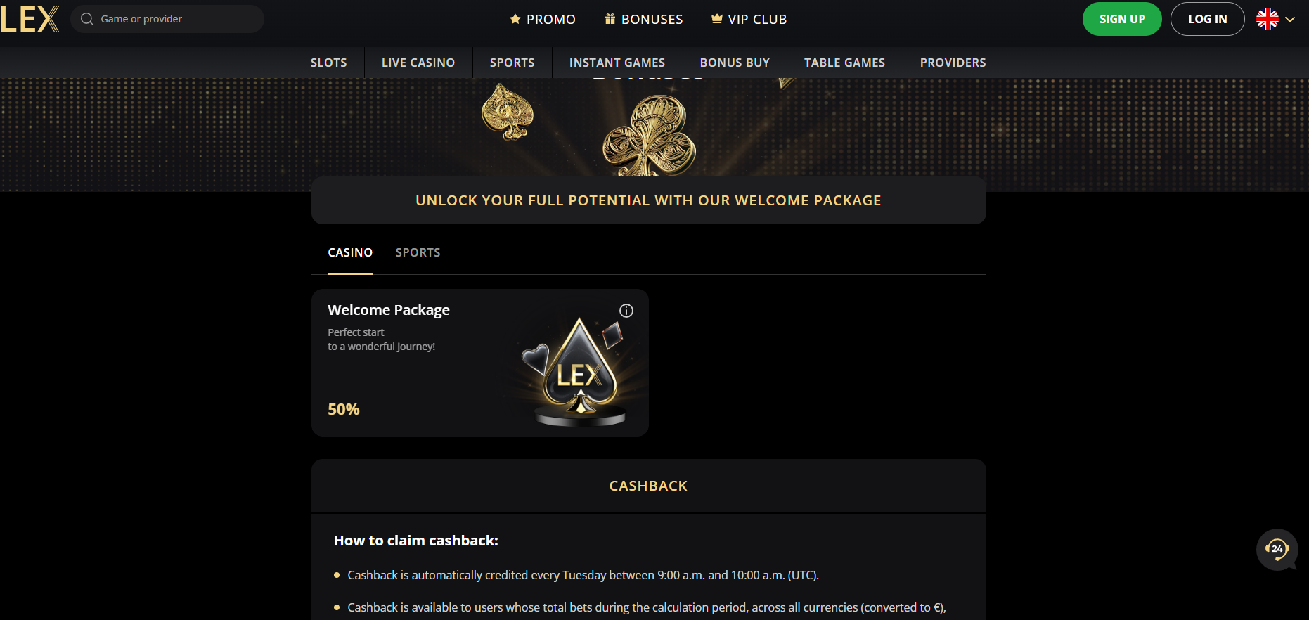 Lex Casino screenshot: Promotions