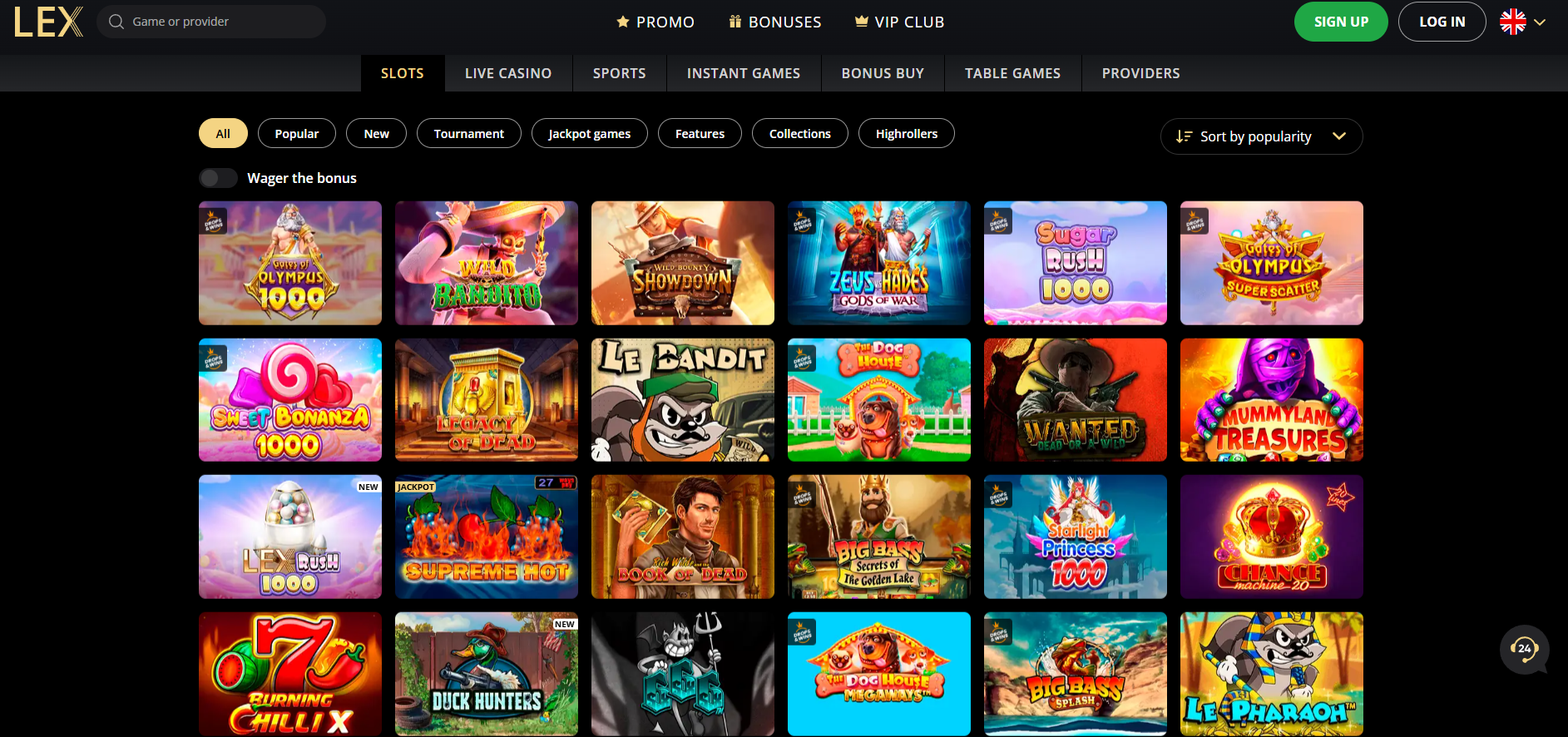 Lex Casino screenshot: Slots
