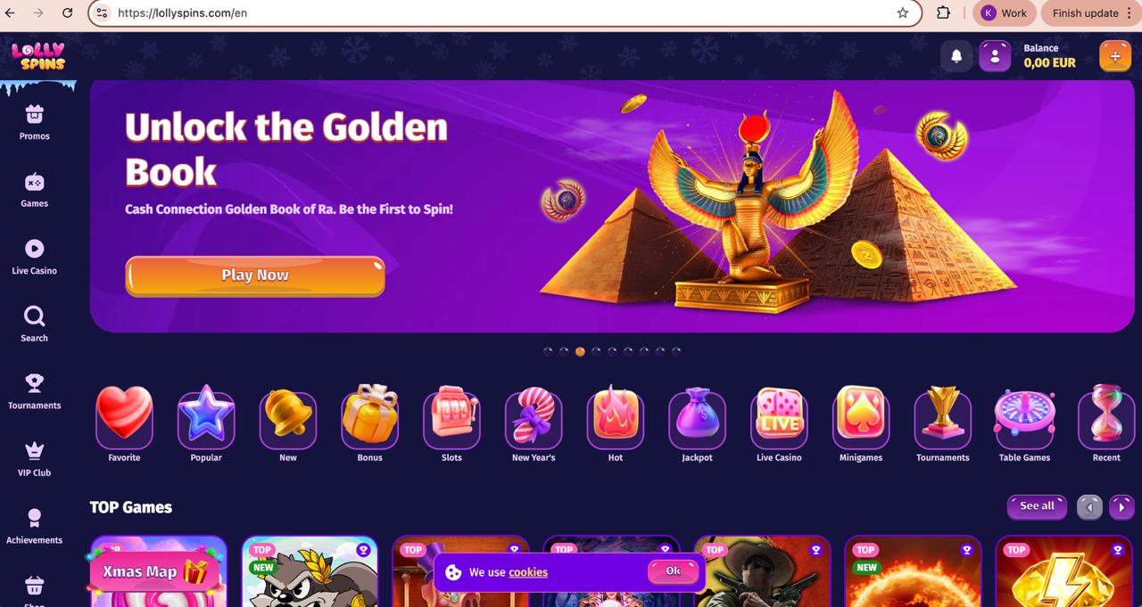 Lollyspins Casino screenshot: Homepage