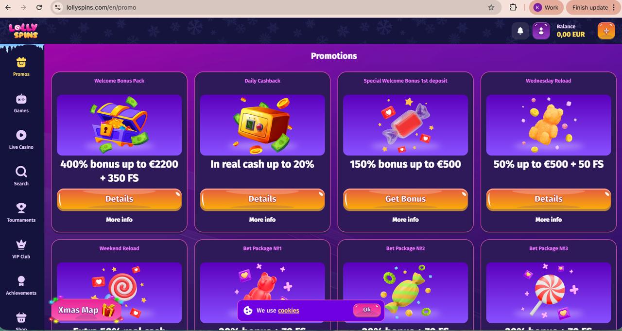 Lollyspins Casino screenshot: Promotions
