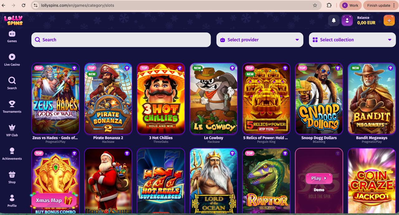 Lollyspins Casino screenshot: Slots