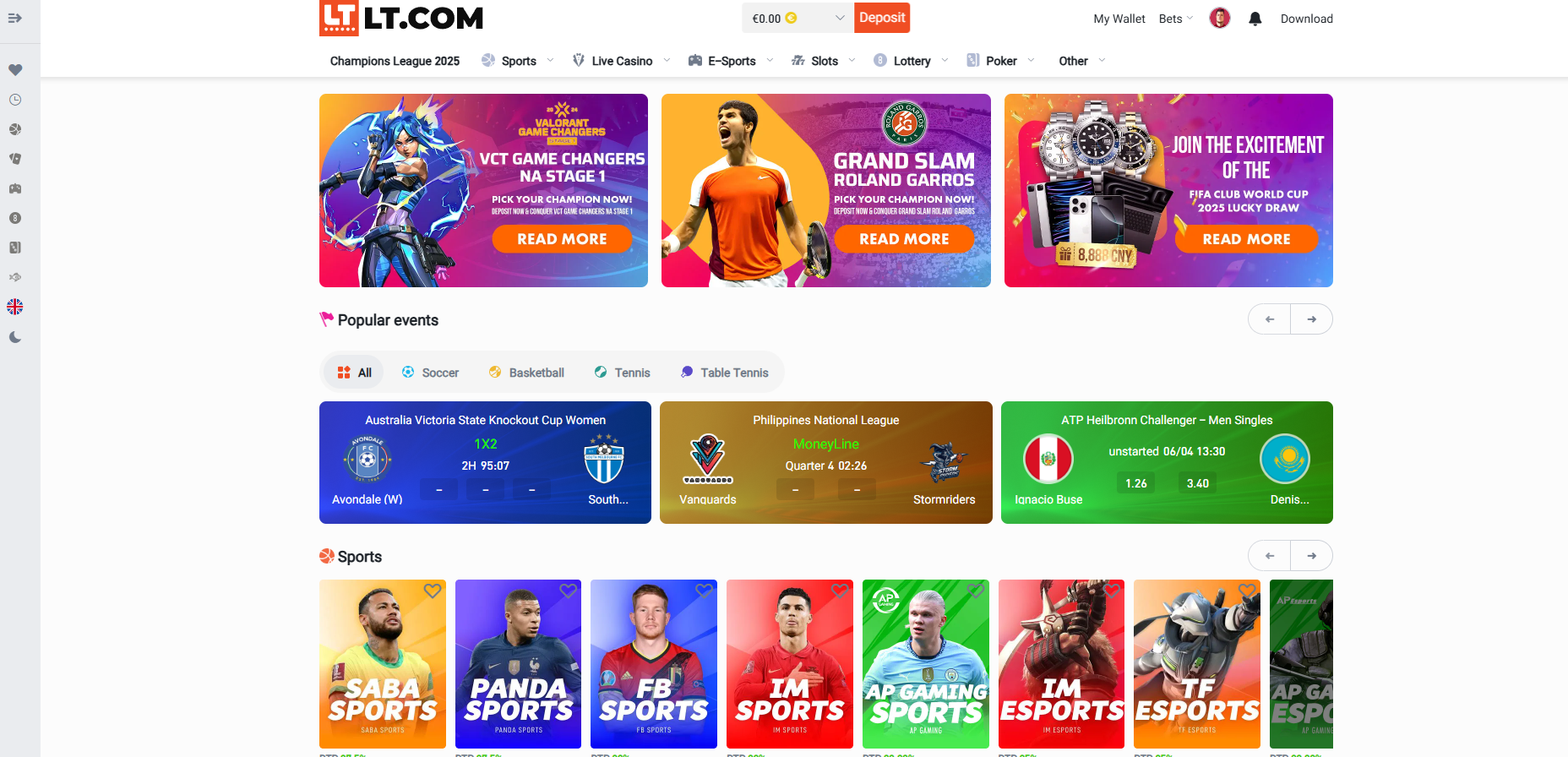 LT Casino screenshot: Homepage