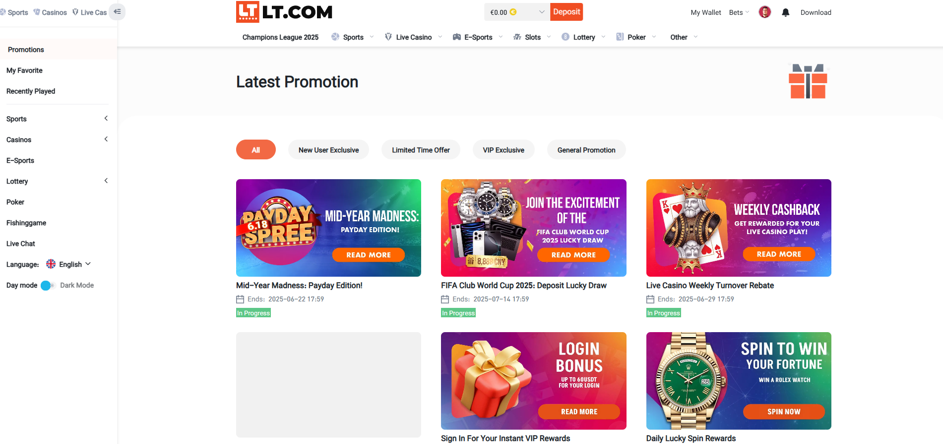 LT Casino screenshot: Promotions