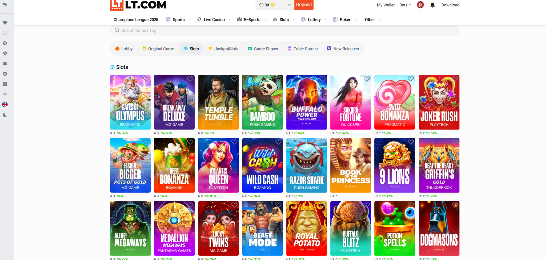 LT Casino screenshot: Slots