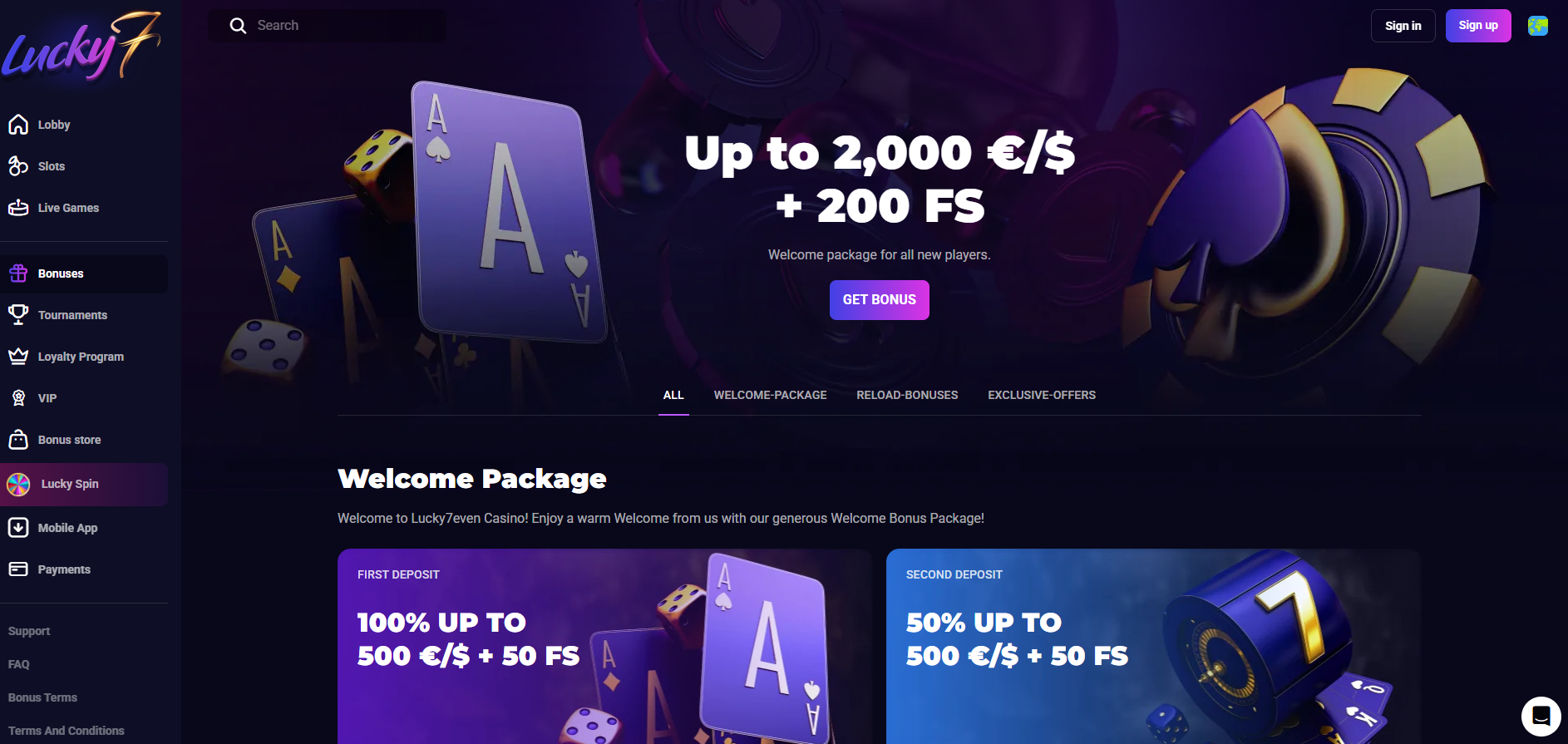 Lucky7even screenshot: Promotions