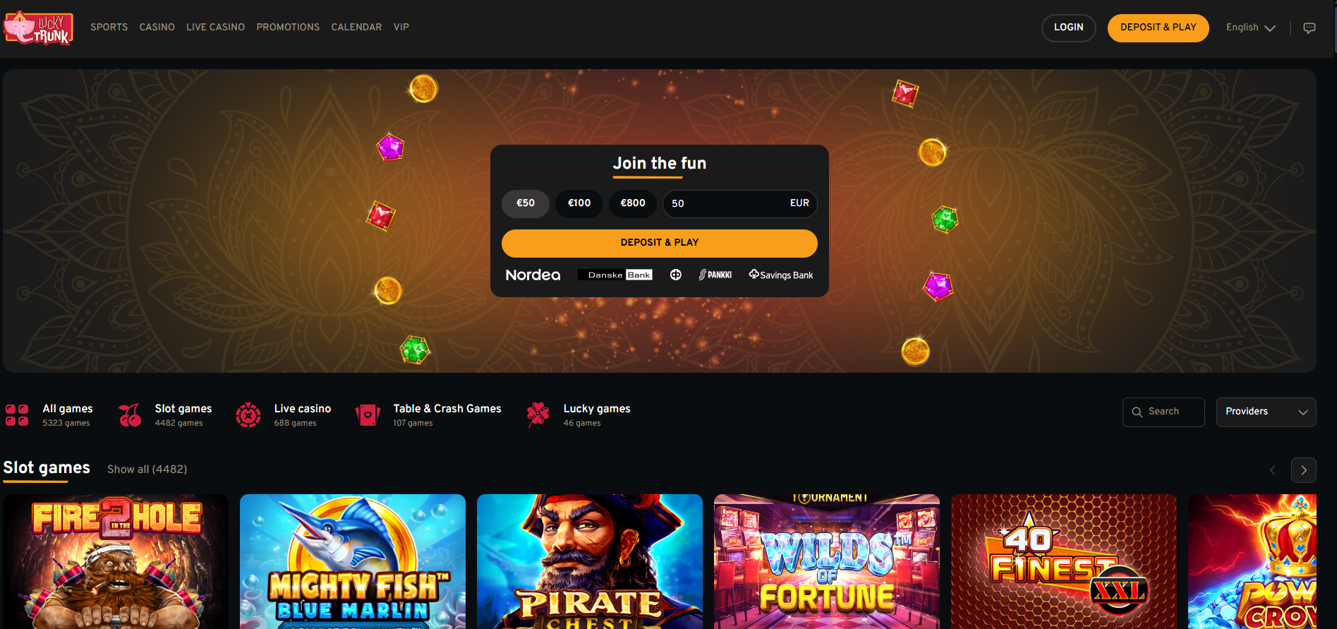Lucky Trunk screenshot: Homepage