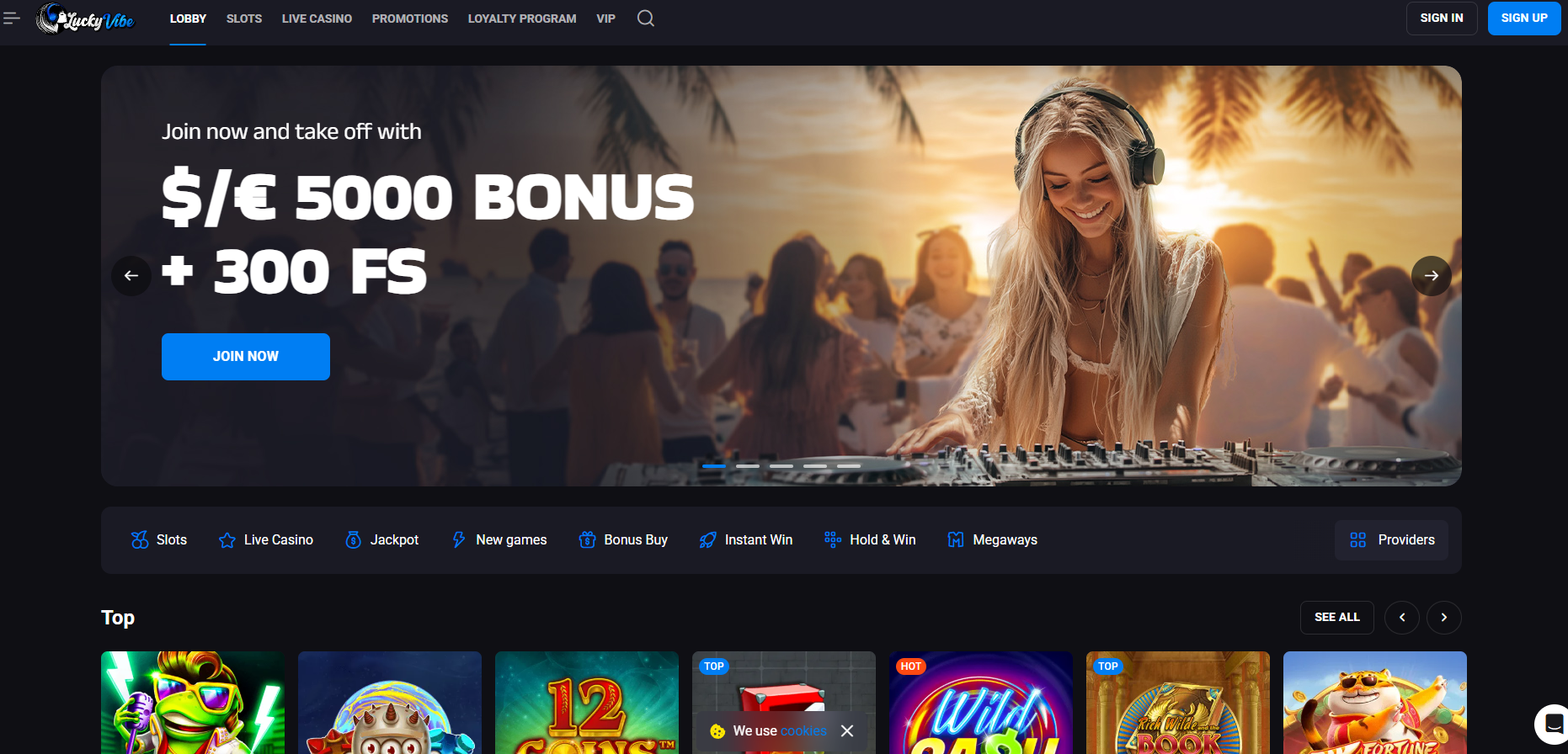 Lucky Vibe screenshot: Homepage