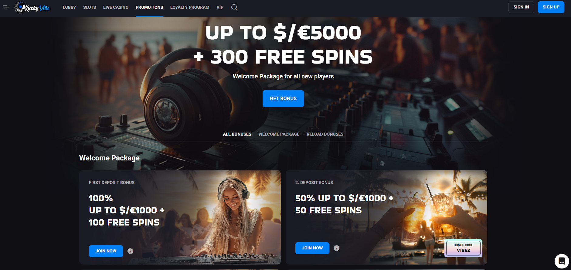Lucky Vibe screenshot: Promotions