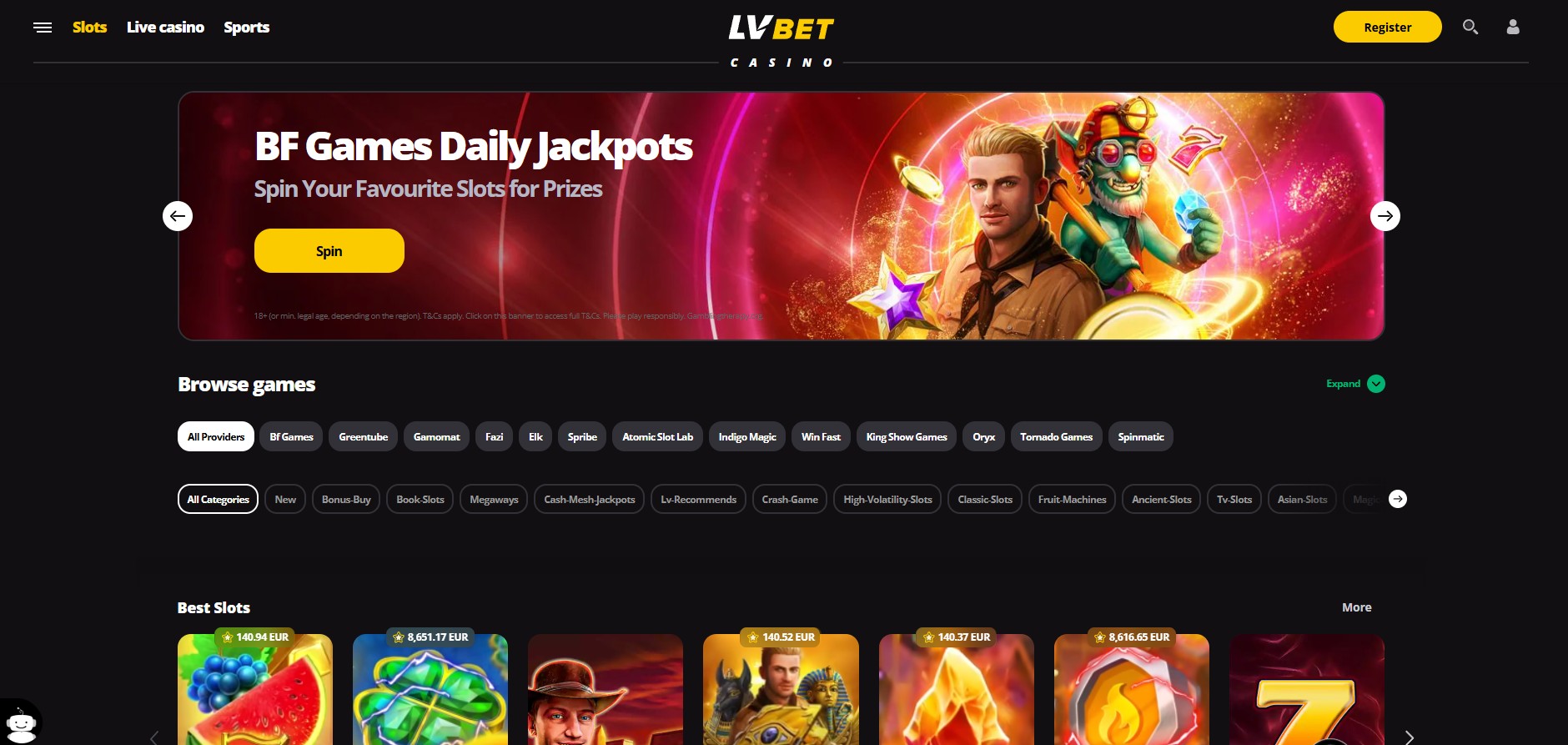 LV Bet Casino screenshot: Slots