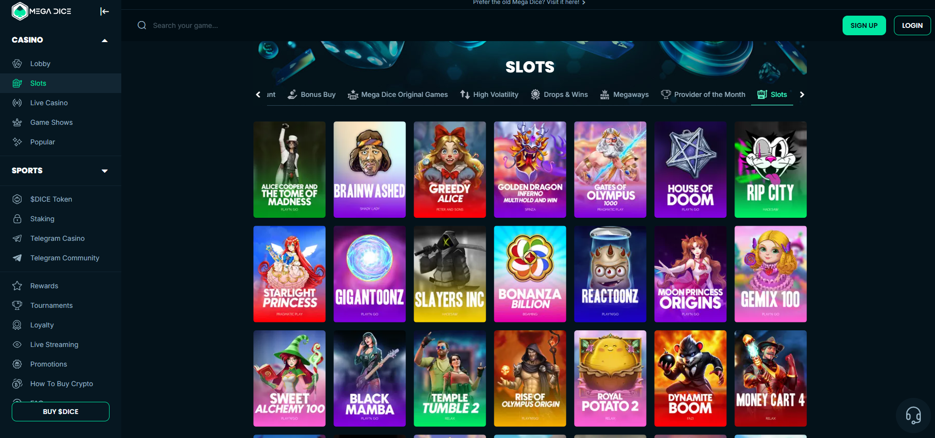 Mega Dice Casino screenshot: Slots