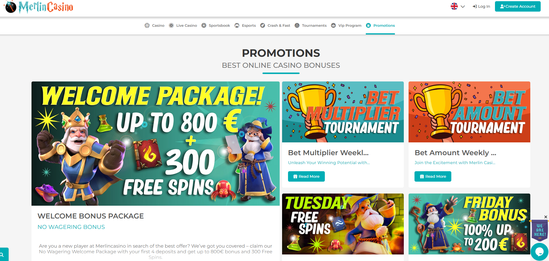 Merlin Casino screenshot: Promotions