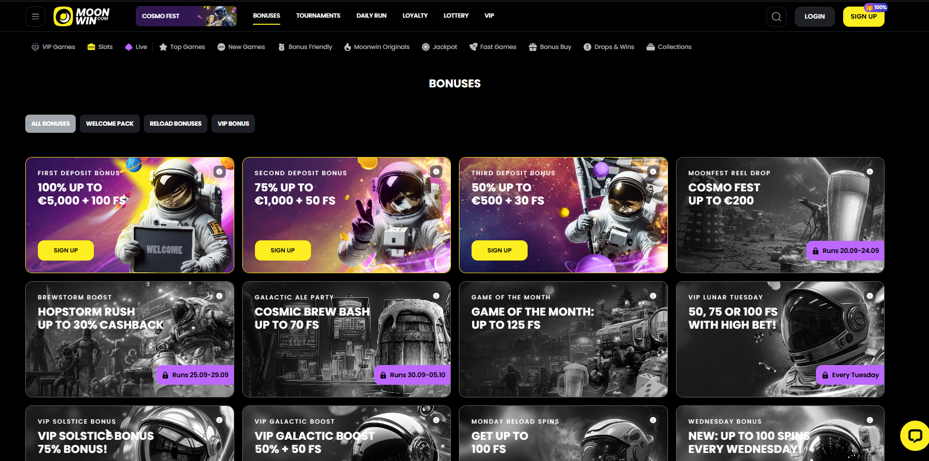 Moonwin Casino screenshot: Promotions