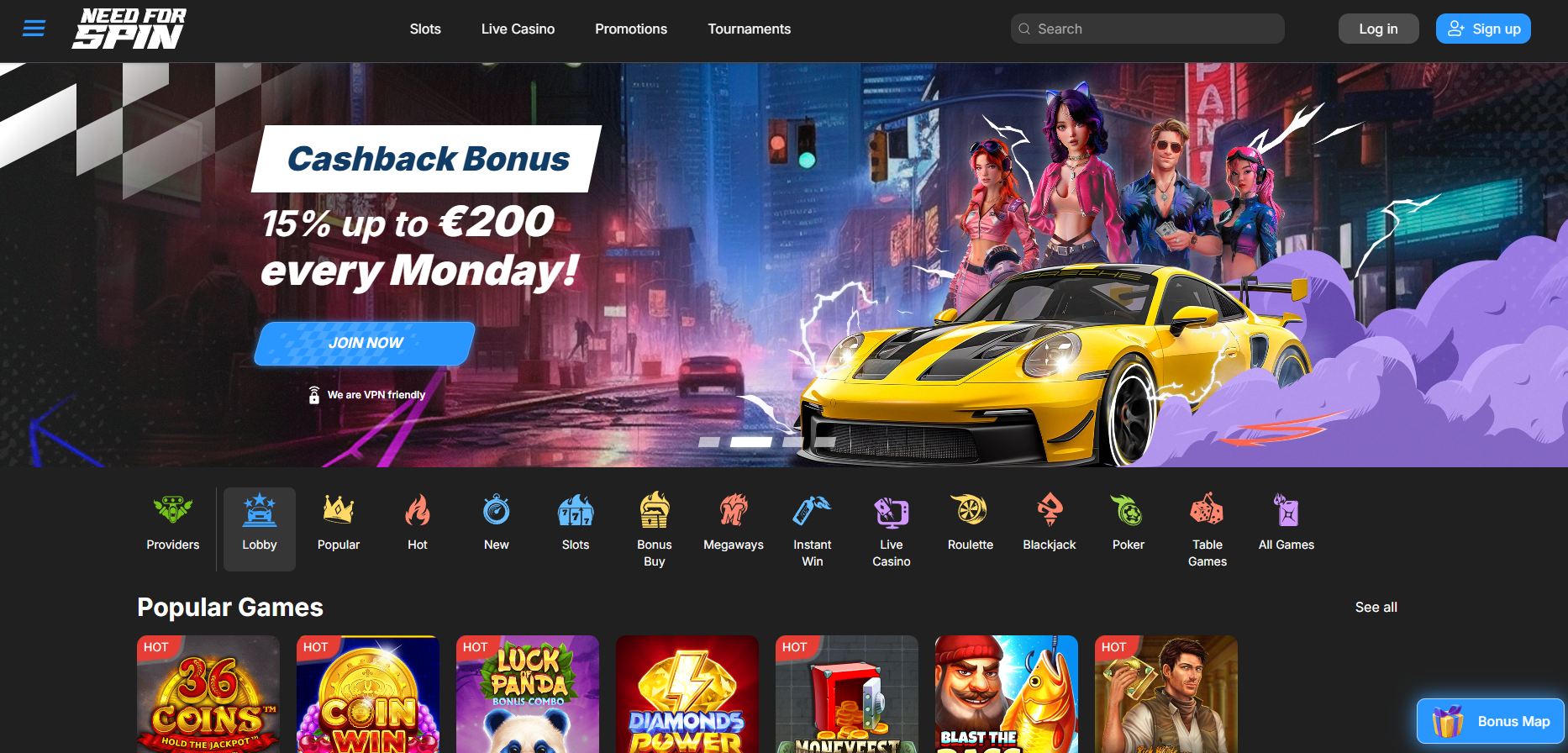 Needforspin screenshot: Homepage
