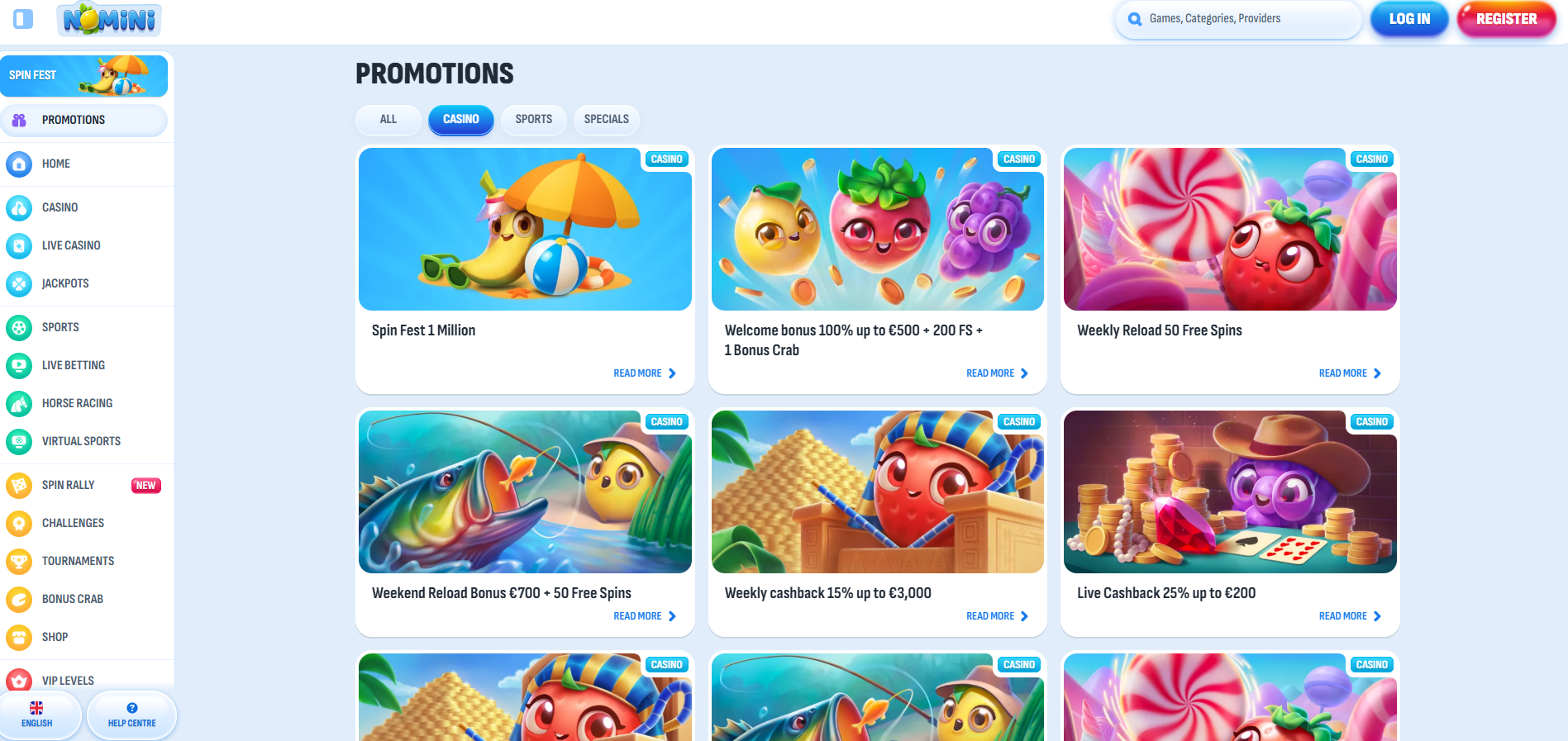 Nomini Casino screenshot: Promotions