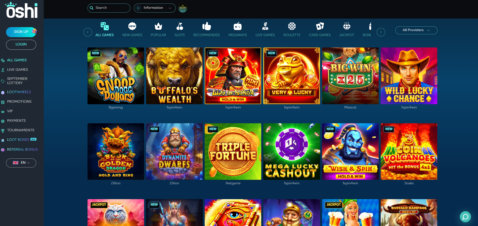 Oshi Casino screenshot: Slots