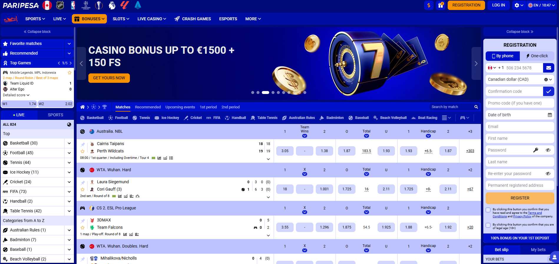 Paripesa Casino screenshot: Homepage