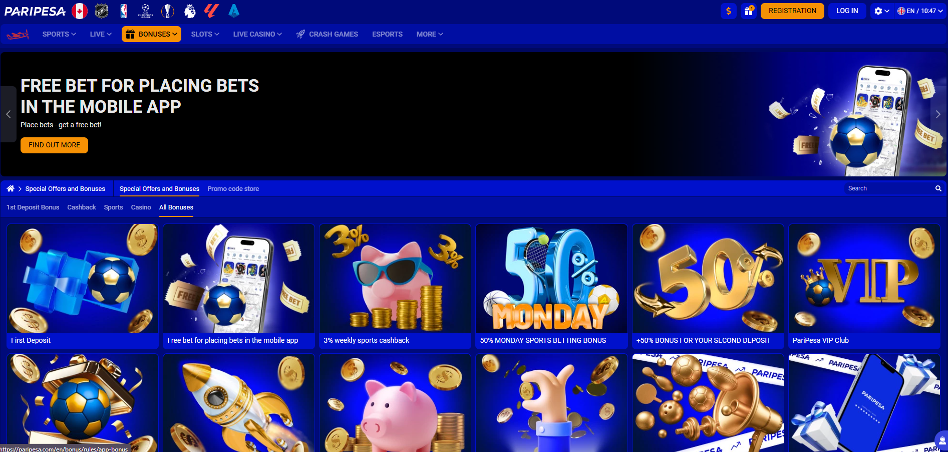 Paripesa Casino screenshot: Promotions