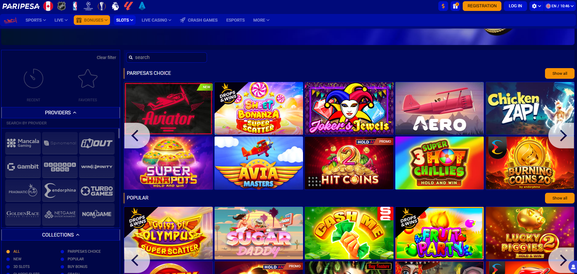Paripesa Casino screenshot: Slots