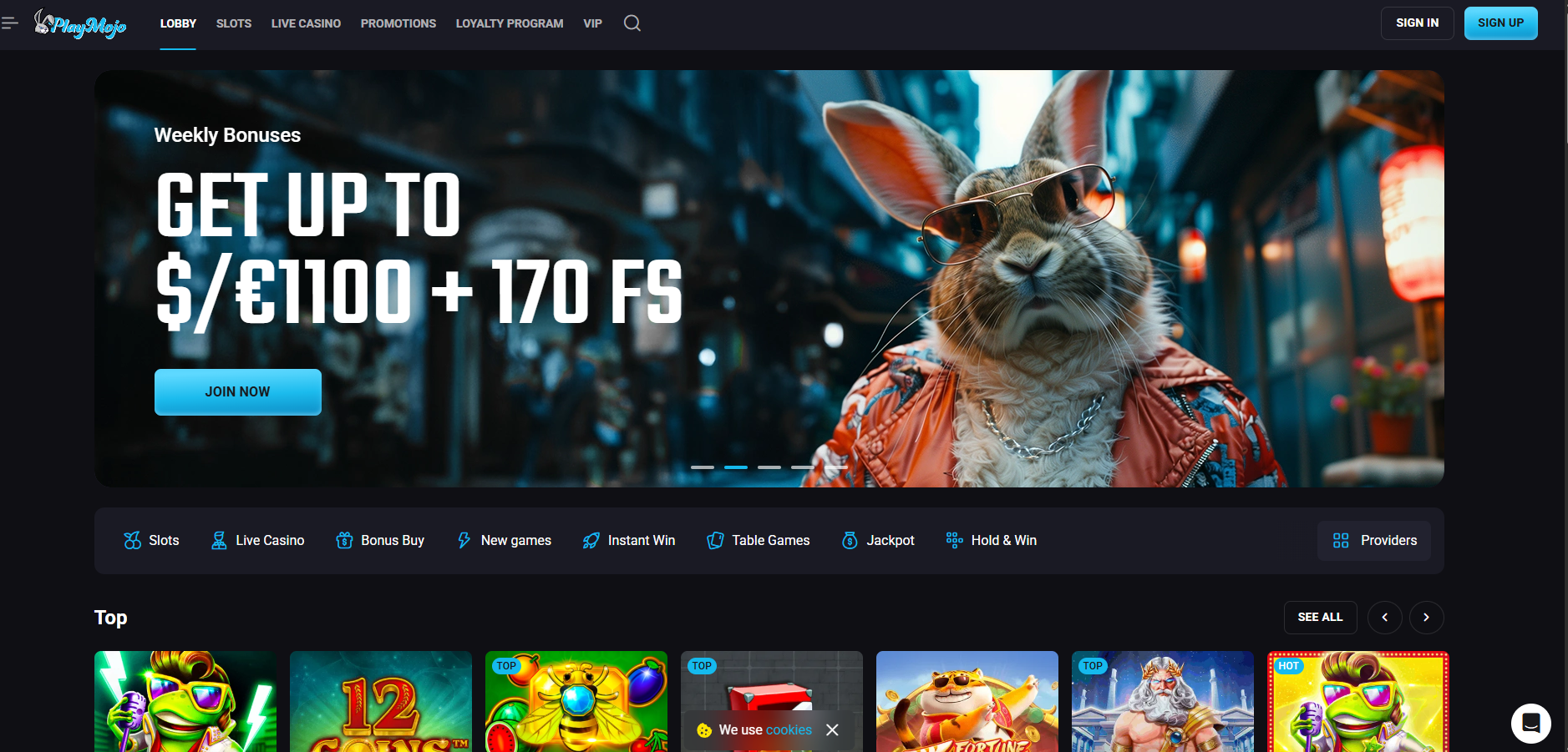 Playmojo screenshot: Homepage
