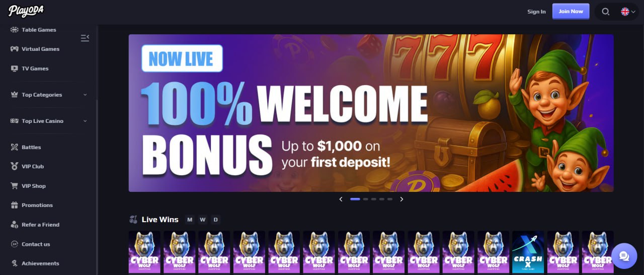 Playoda Casino screenshot: Homepage