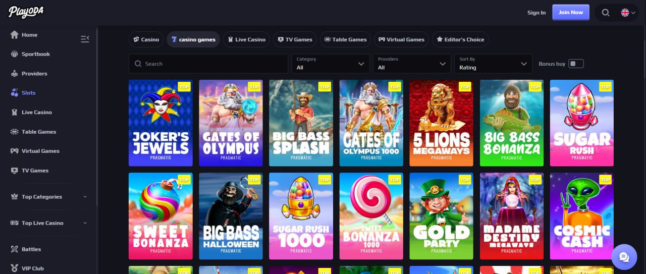 Playoda Casino screenshot: Slots