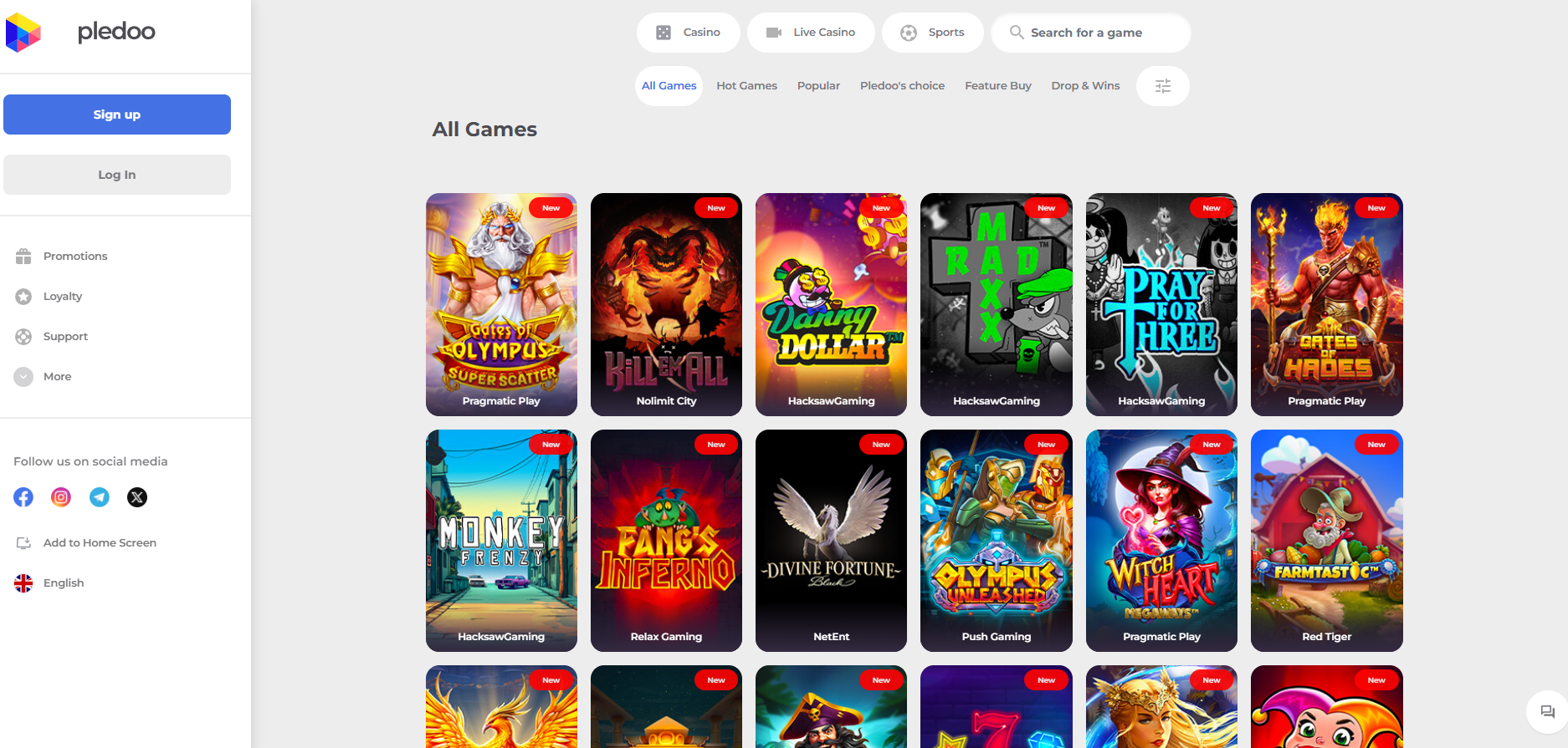 Pledoo Casino screenshot: Slots