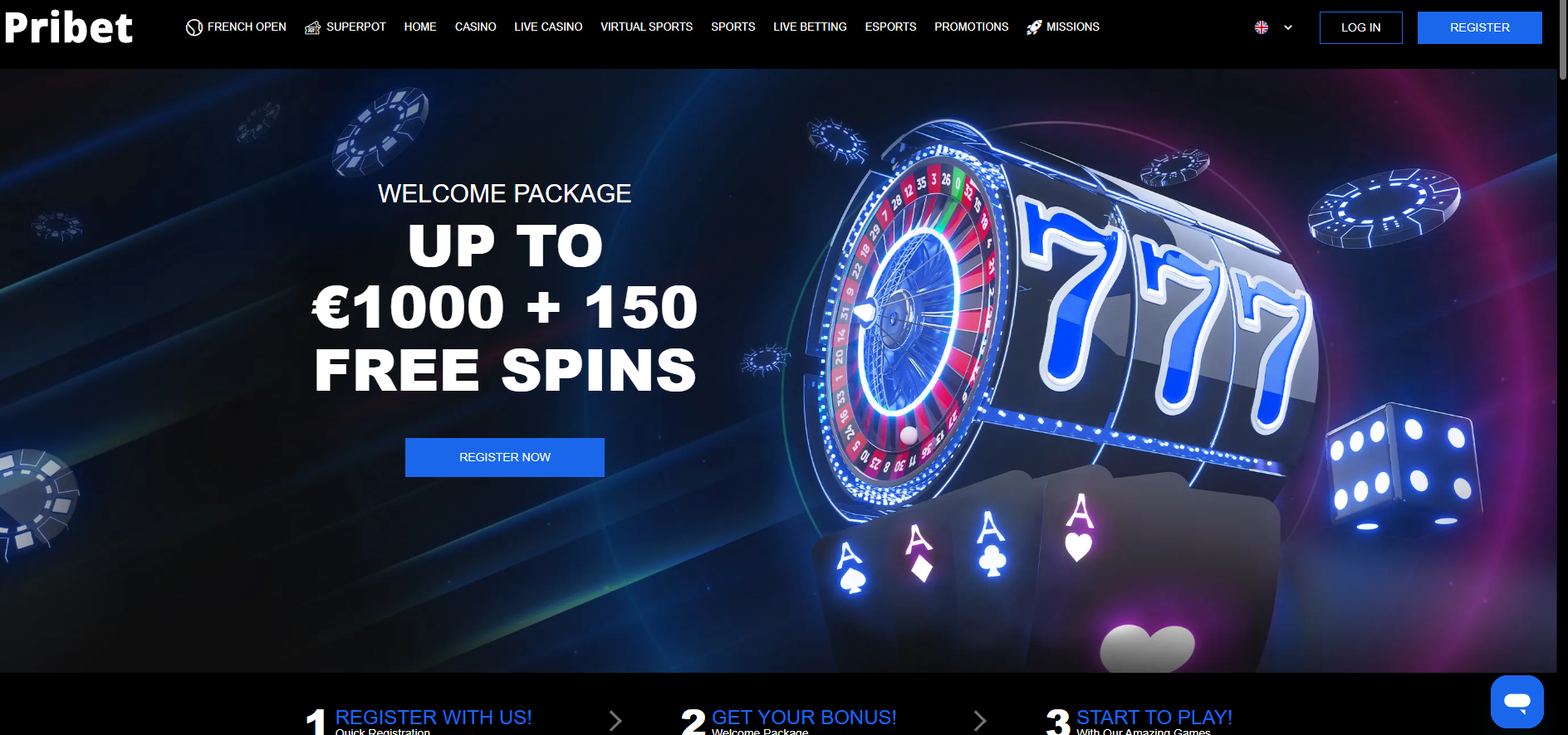 Pribet Casino screenshot: Homepage
