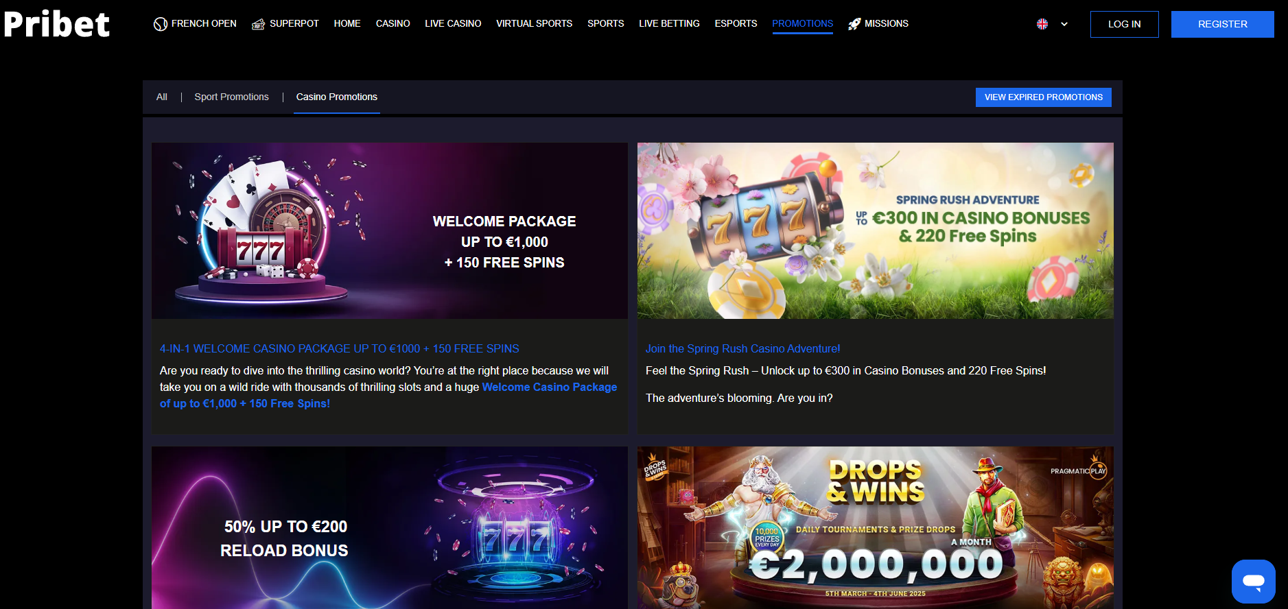 Pribet Casino screenshot: Promotions