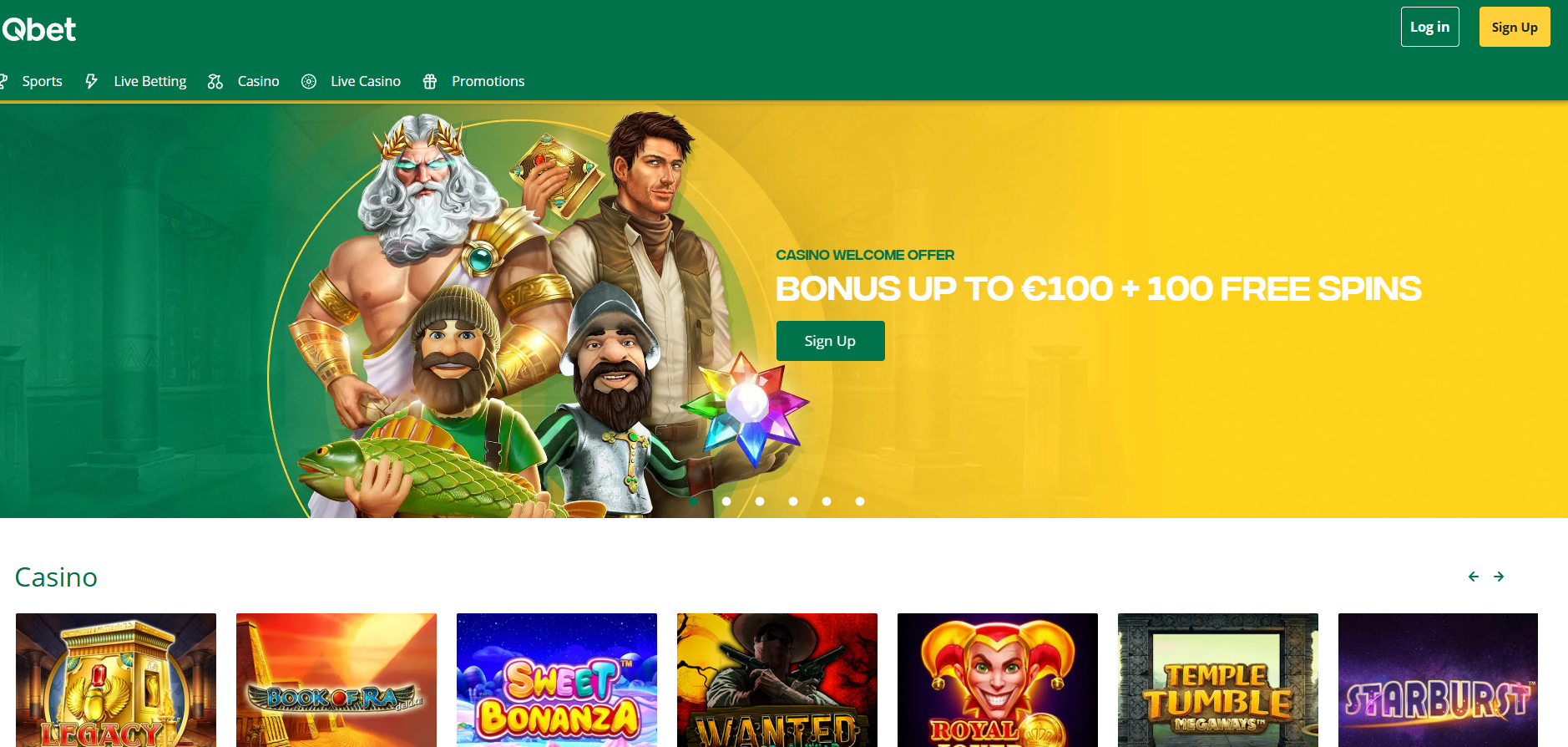 Qbet screenshot: Homepage
