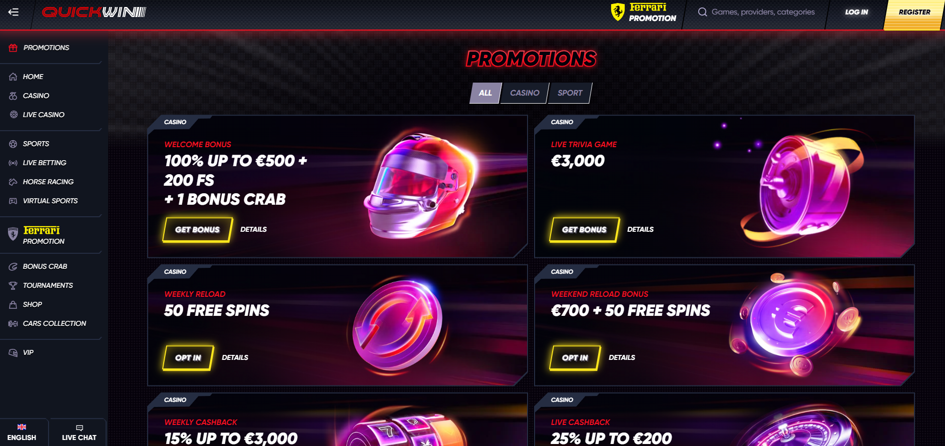 Quickwin screenshot: Promotions