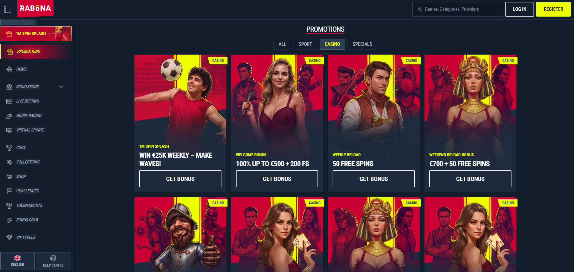 Rabona Casino screenshot: Promotions