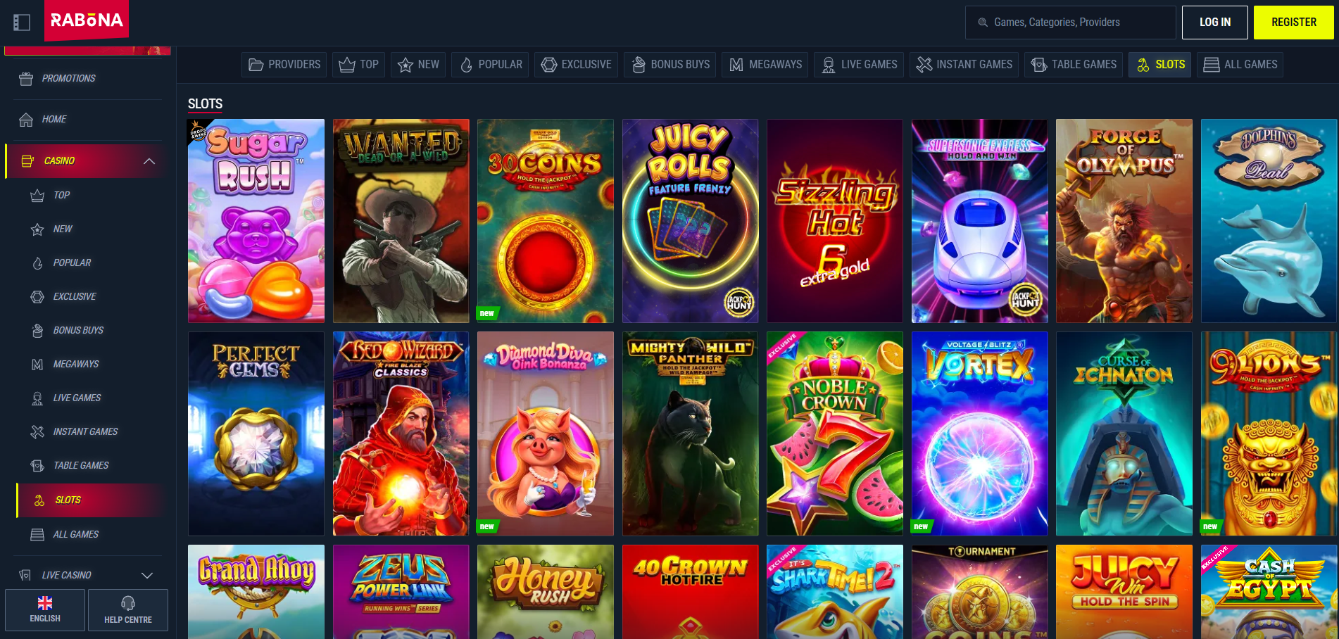 Rabona Casino screenshot: Slots