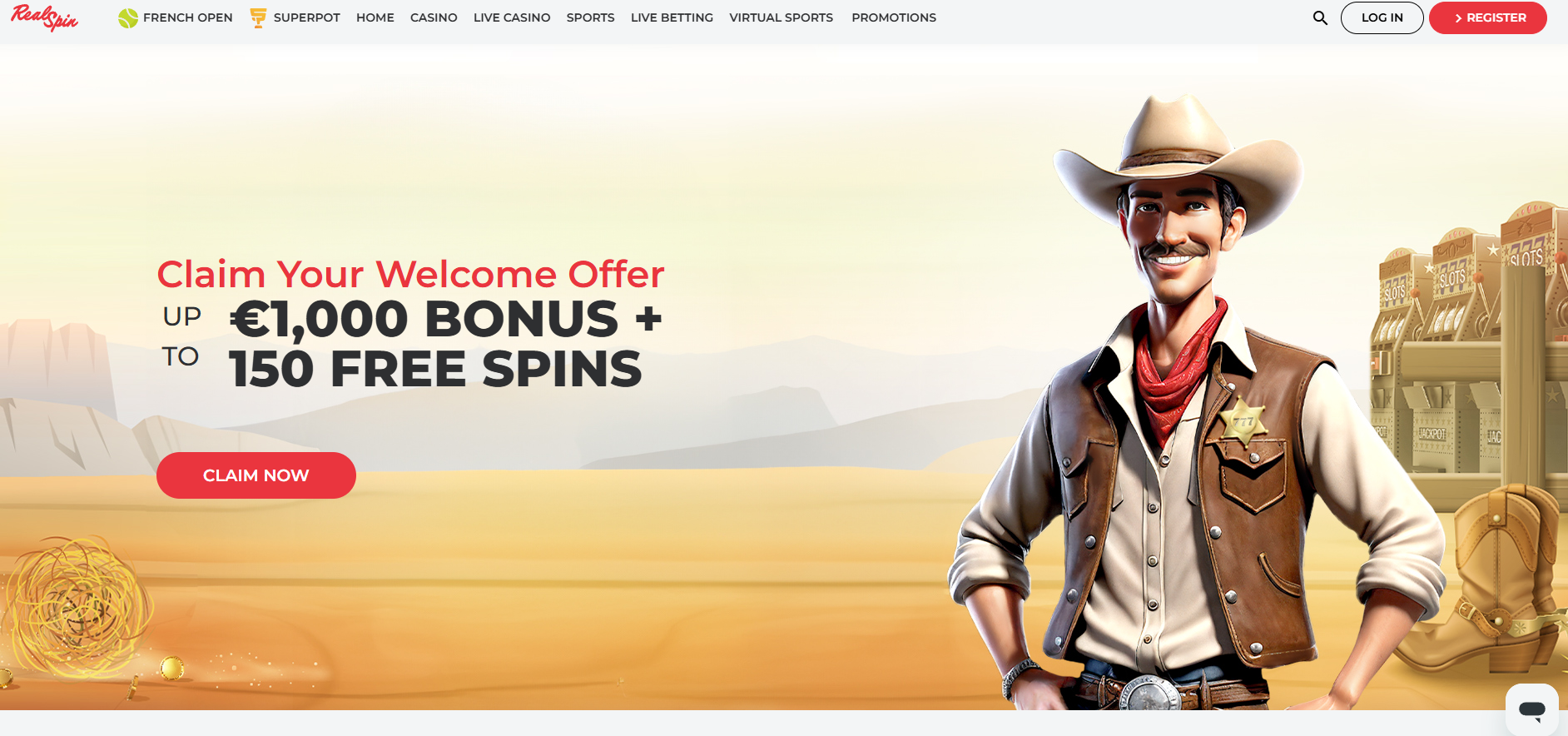 RealSpin Casino screenshot: Homepage