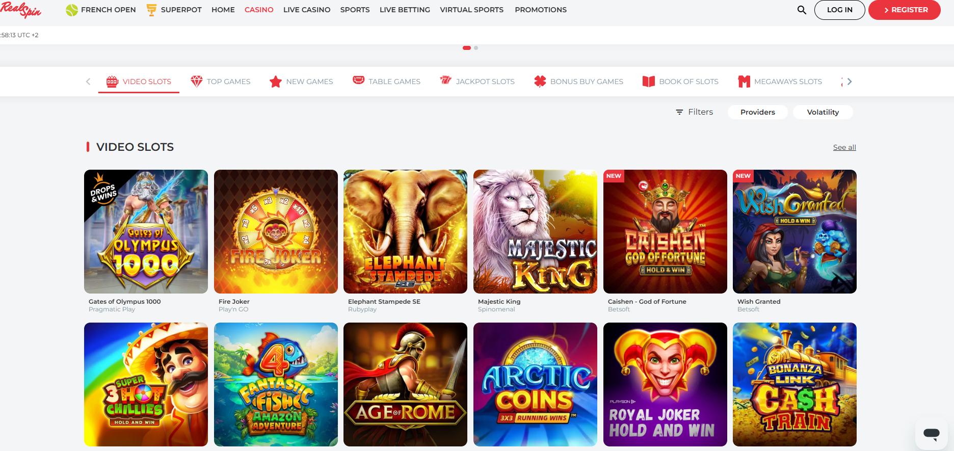 RealSpin Casino screenshot: Slots