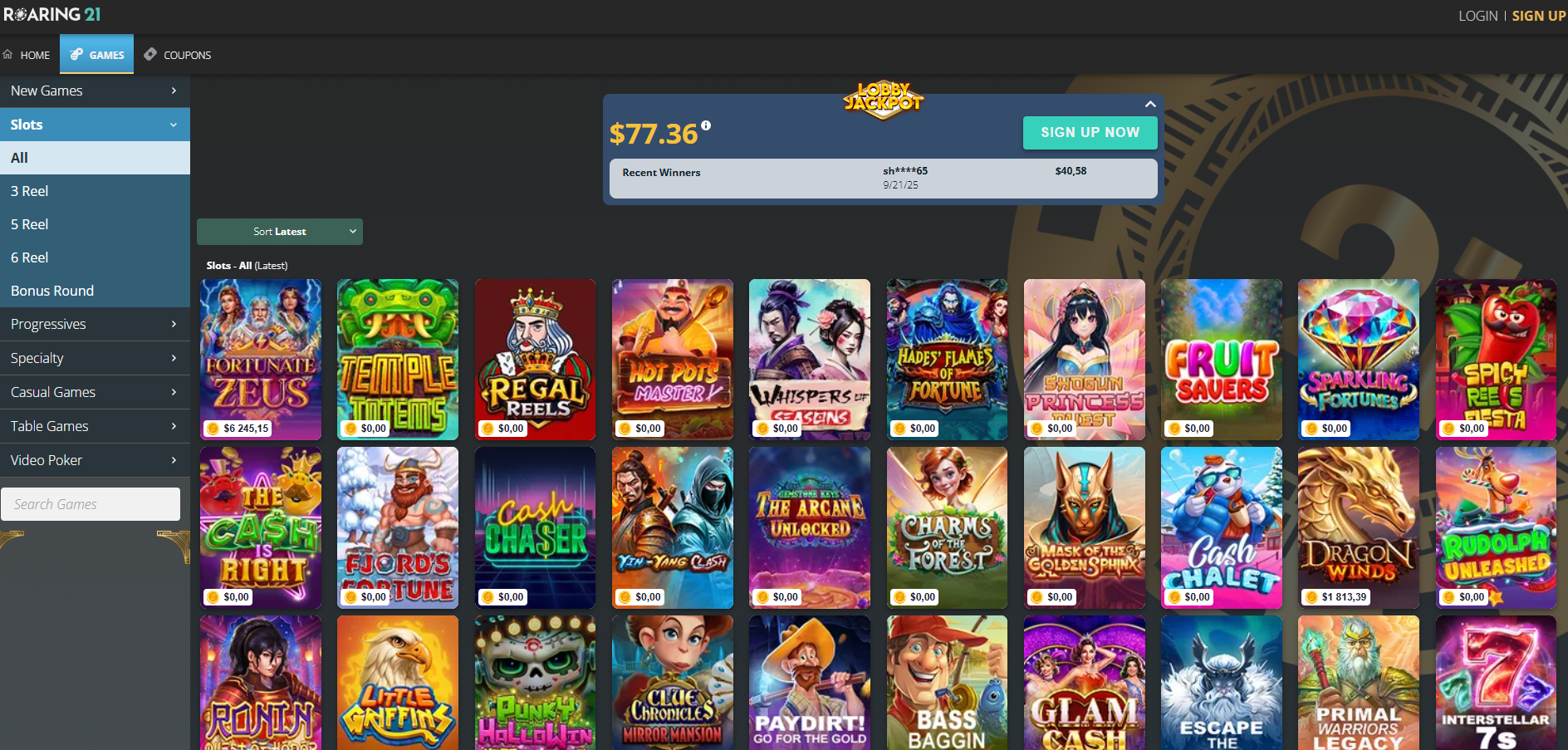 Roaring21 Casino screenshot: Slots