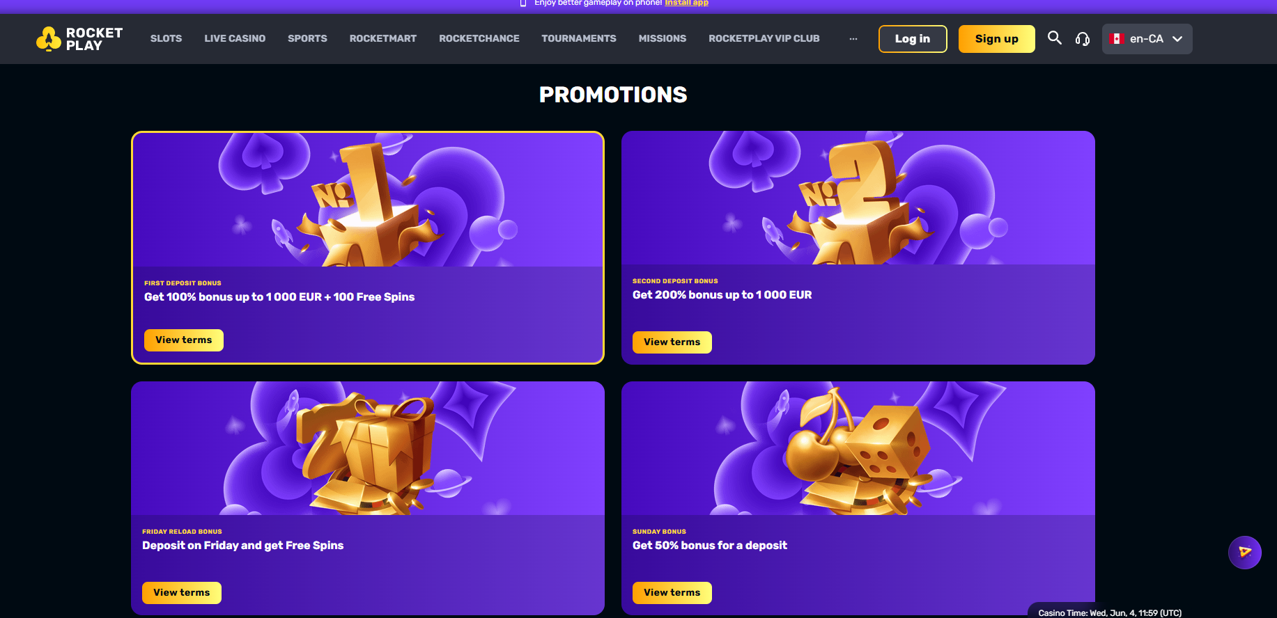 RocketPlay screenshot: Promotions