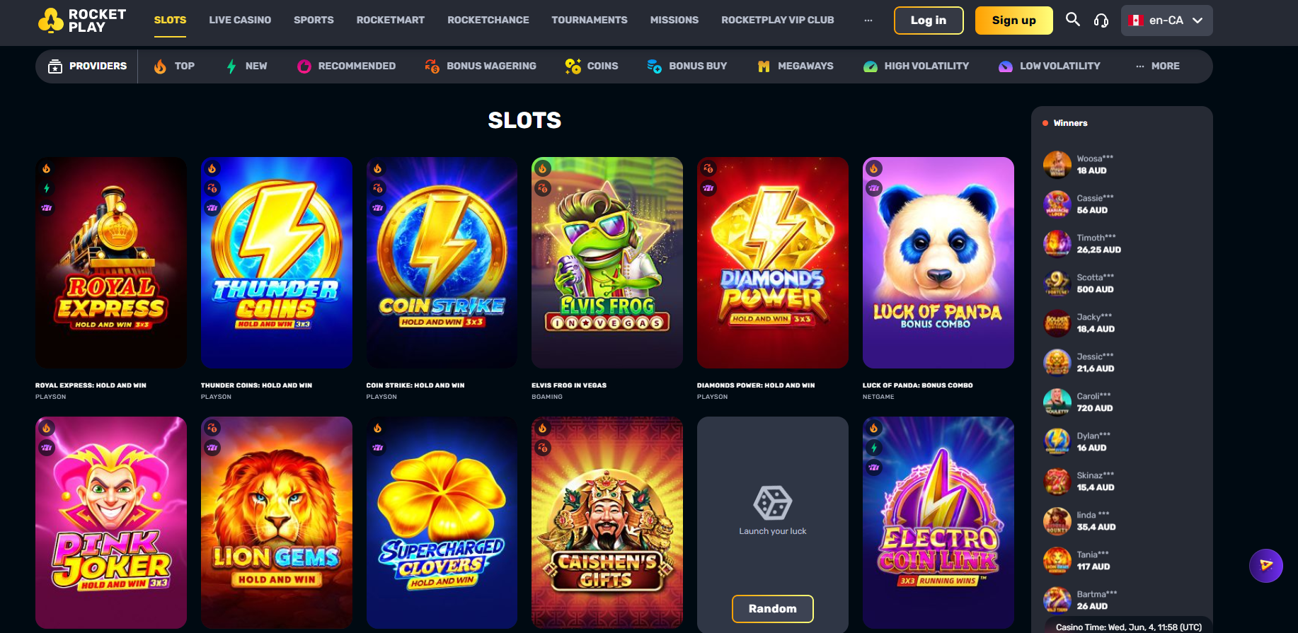 RocketPlay screenshot: Slots