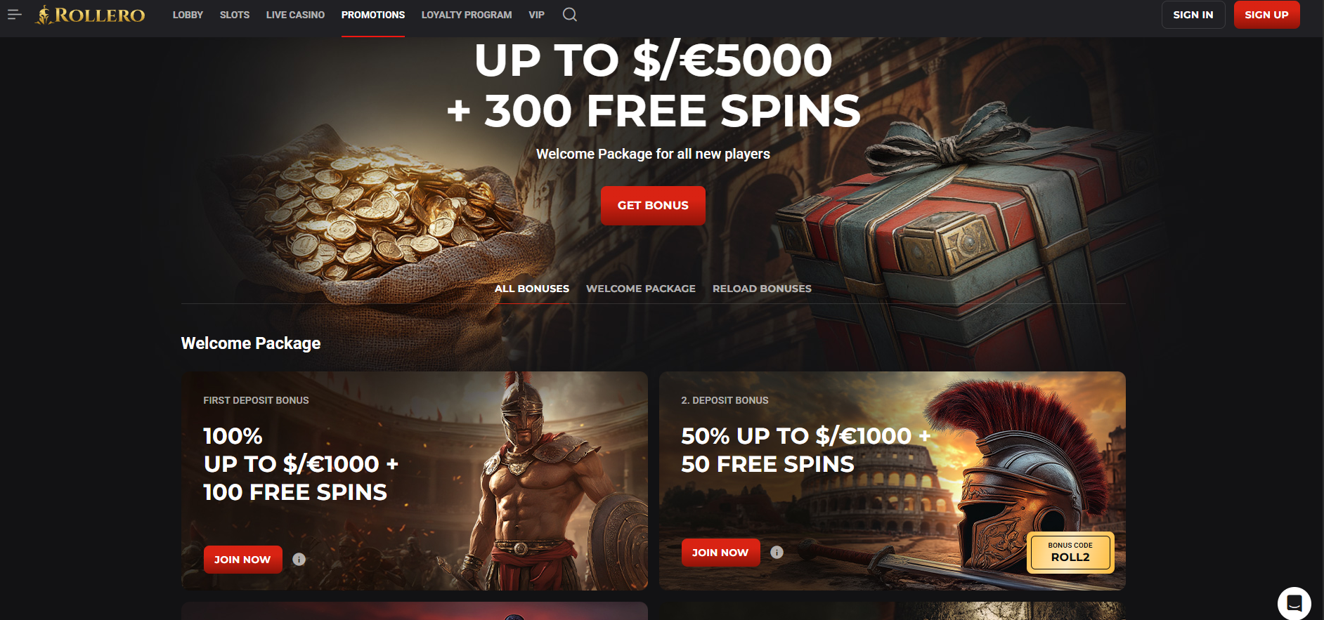 Rollero Casino screenshot: Promotions