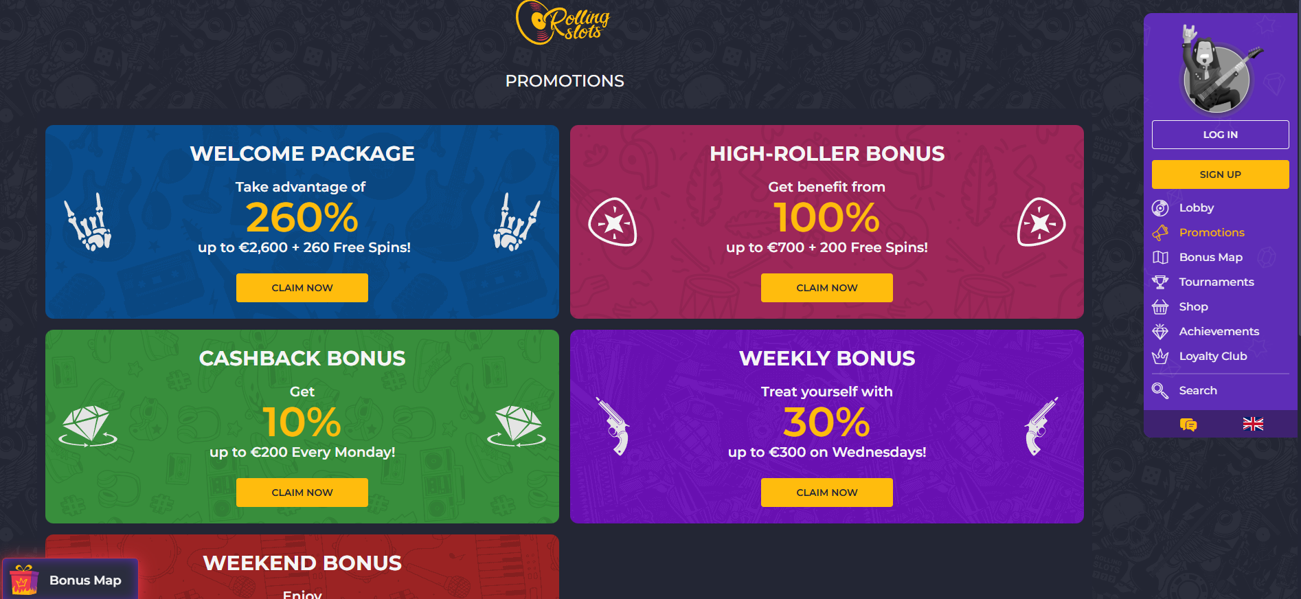 Rollingslots screenshot: Promotions