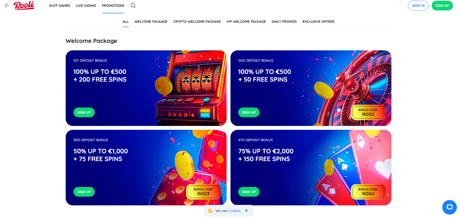 Rooli Casino screenshot: Promotions