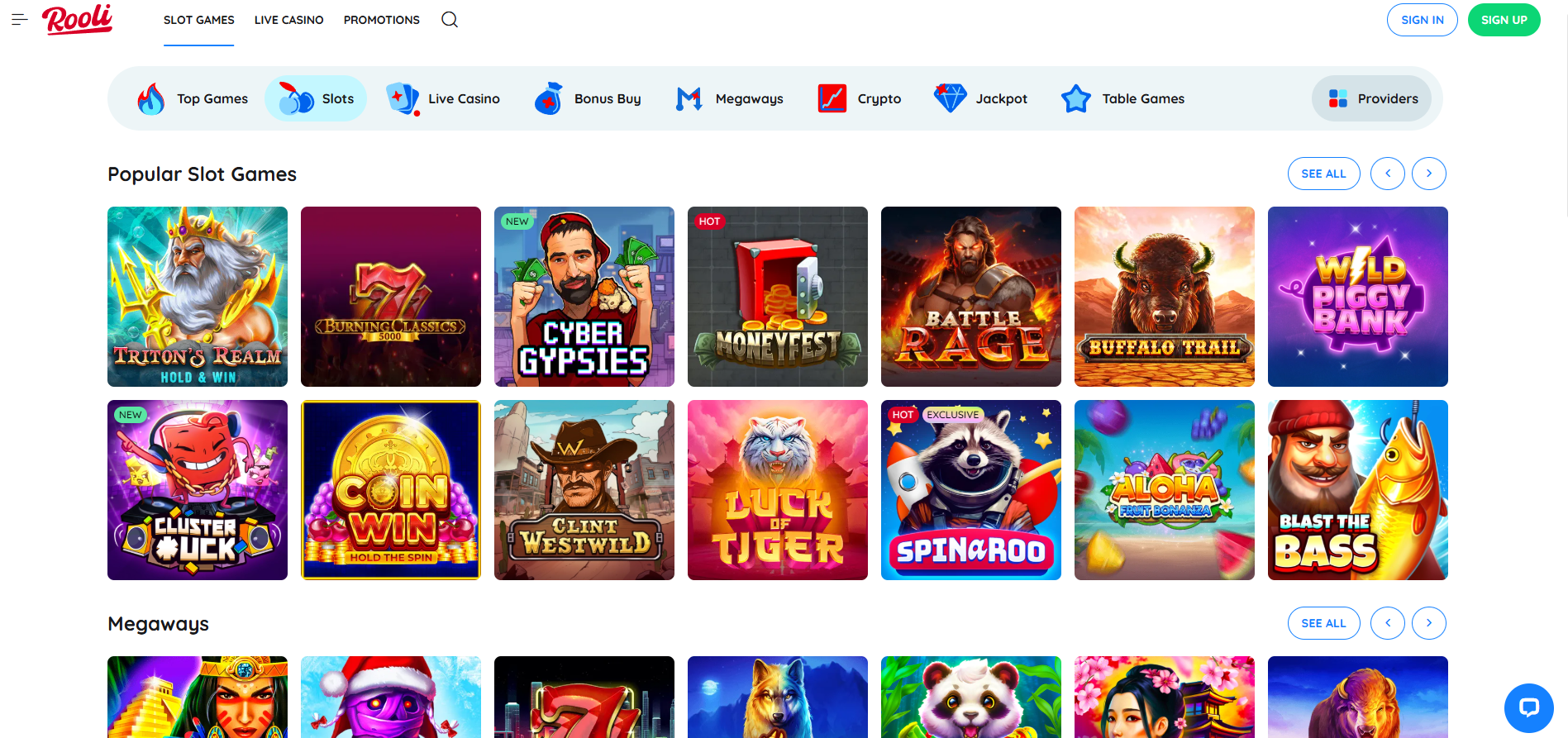 Rooli Casino screenshot: Slots