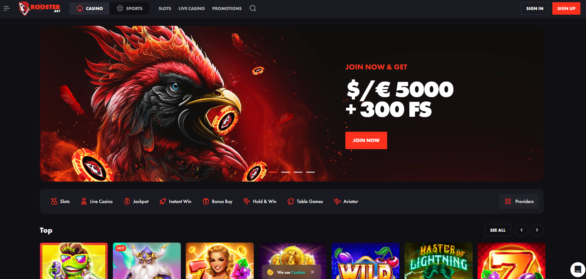 Rooster.bet screenshot: Homepage