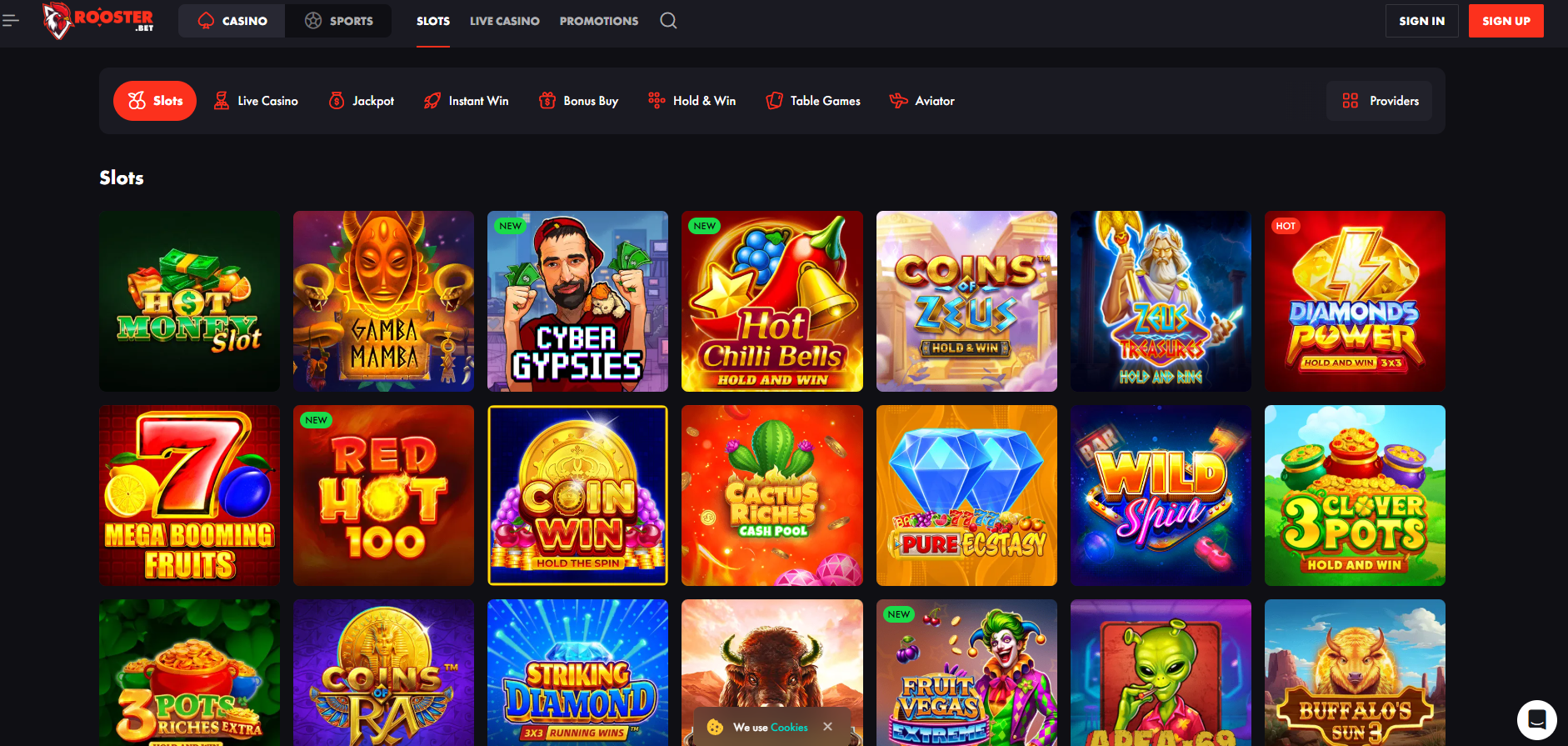 Rooster.bet screenshot: Slots