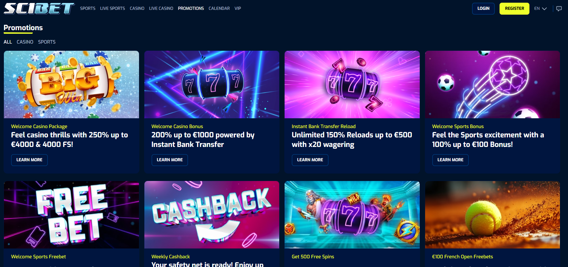 Scibet screenshot: Promotions